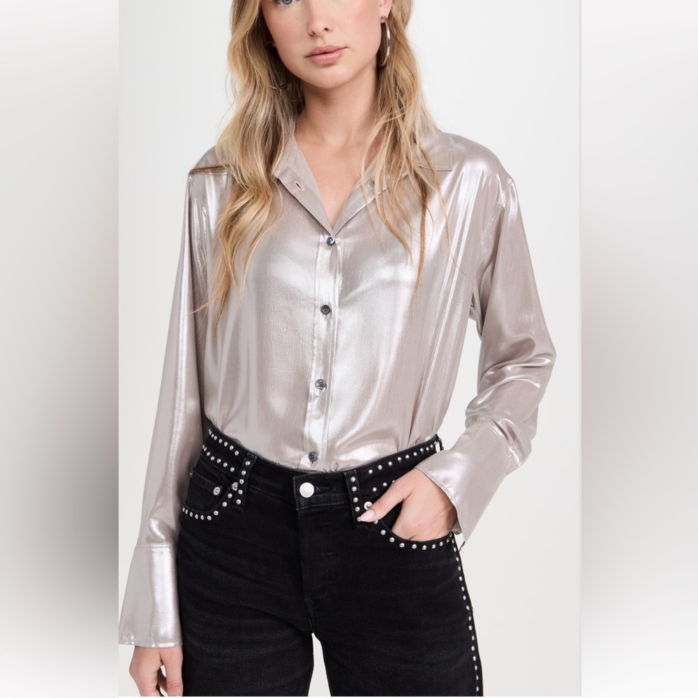 Frame Standard Shirt Silver Lame Sz S